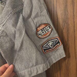 Vintage Harley-Davidson Black and White Striped Shirt with Patches